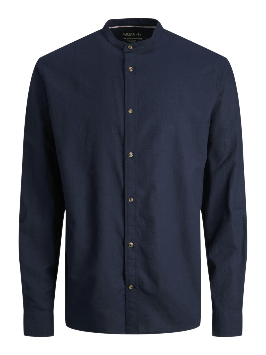 JACK&JONES Herren Leinenhemd mit Stehkragen in Blau - navy blazer