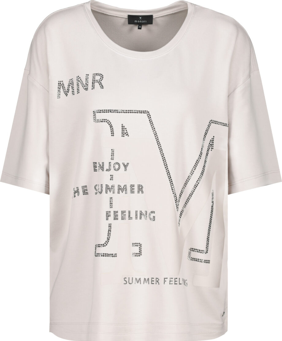 MONARI Damen T-Shirt mit Strass Schrift in Weiß - marmor