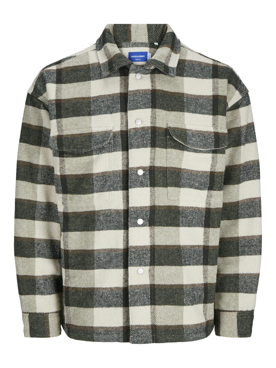 JACK&JONES Herren Overshirt mit Teddyfutter in schwarz-weiß Karo