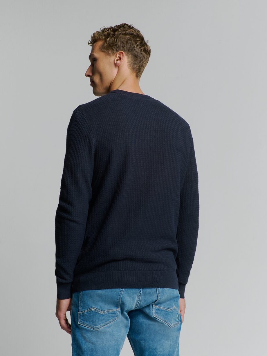 NO EXCESS Herren Pullover mit Waffelmuster in Dunkelblau