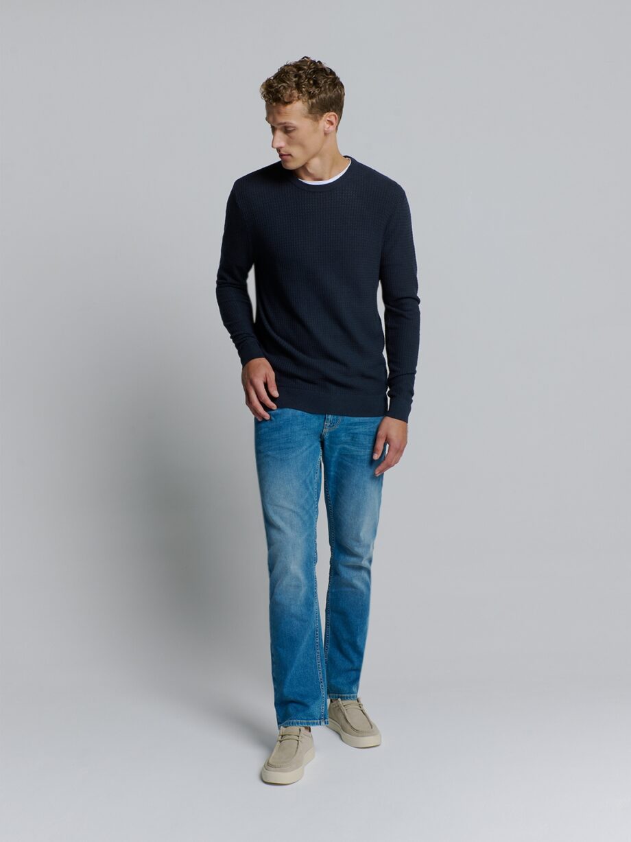 NO EXCESS Herren Pullover mit Waffelmuster in Dunkelblau