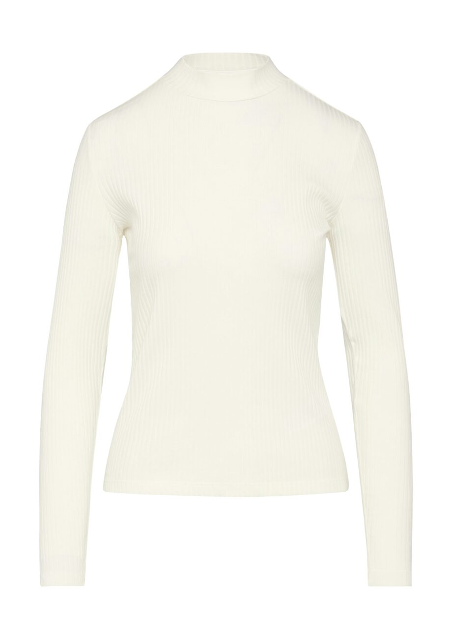 s.Oliver Damen Langarmshirt mit Rippstruktur und Stehkragen