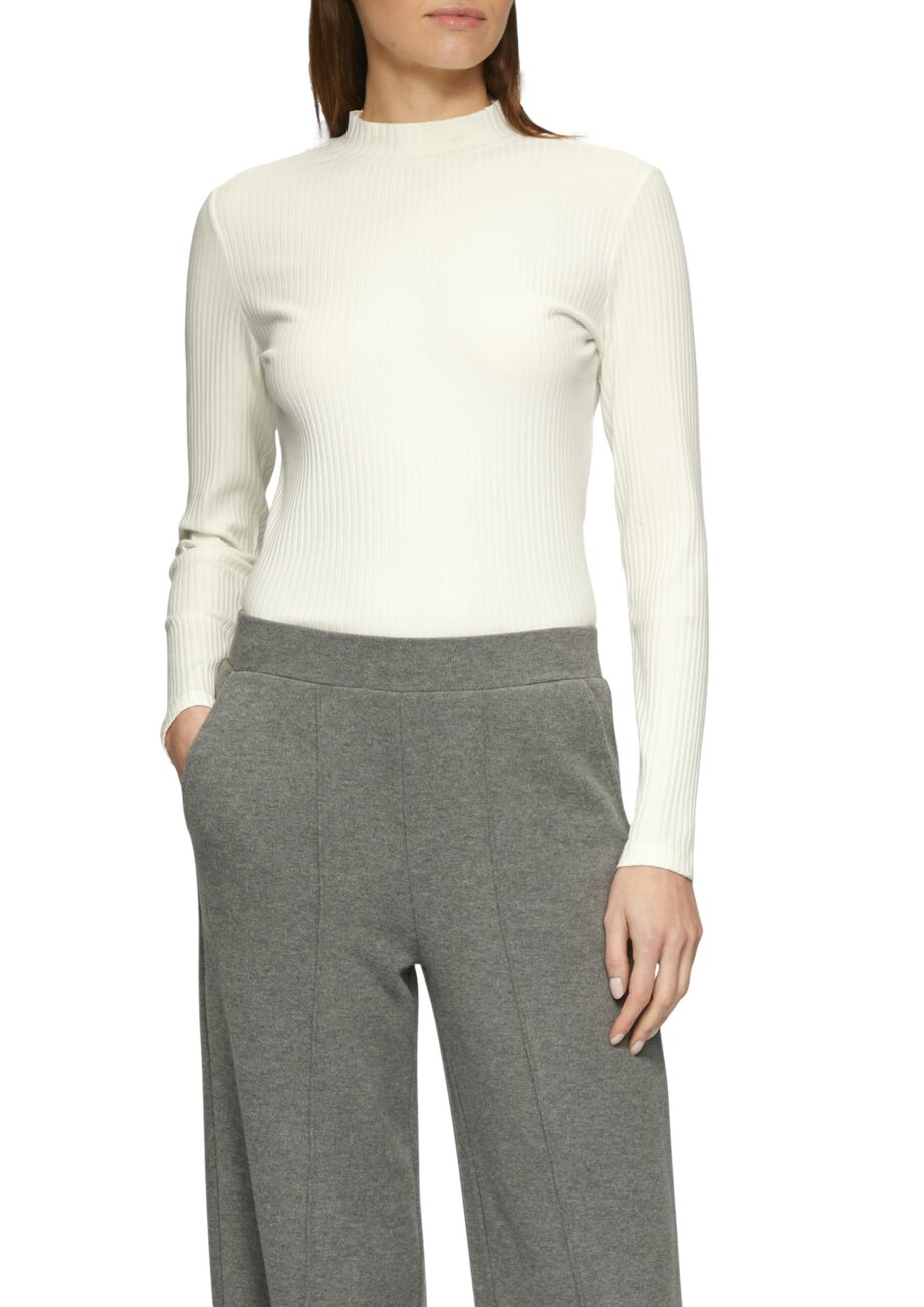 s.Oliver Damen Langarmshirt mit Rippstruktur und Stehkragen