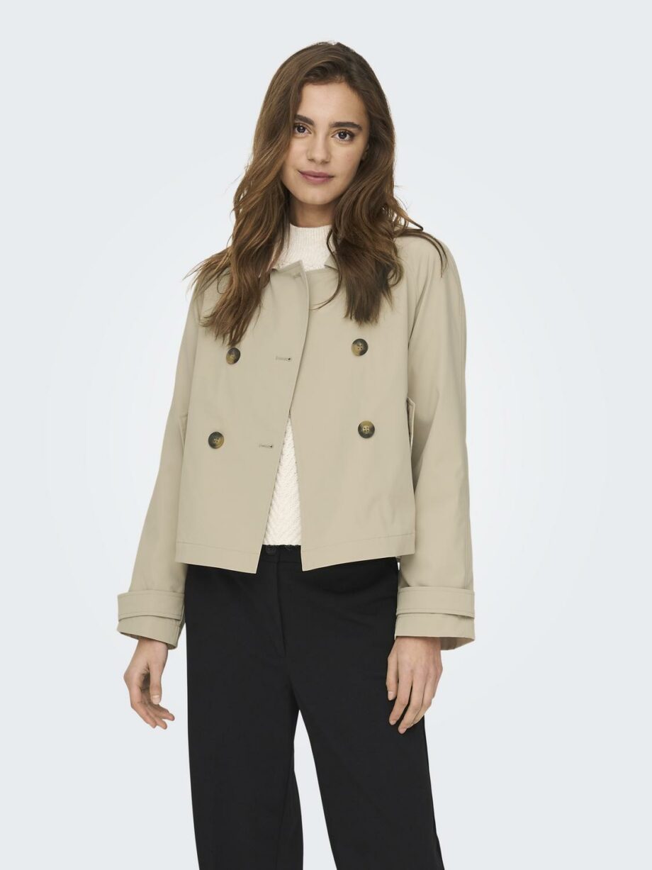 ONLY Kurzer Damen Trenchcoat APRIL in beige und oliv