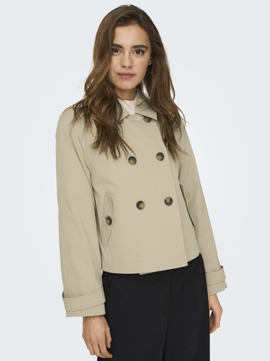 ONLY Kurzer Damen Trenchcoat APRIL in beige und oliv