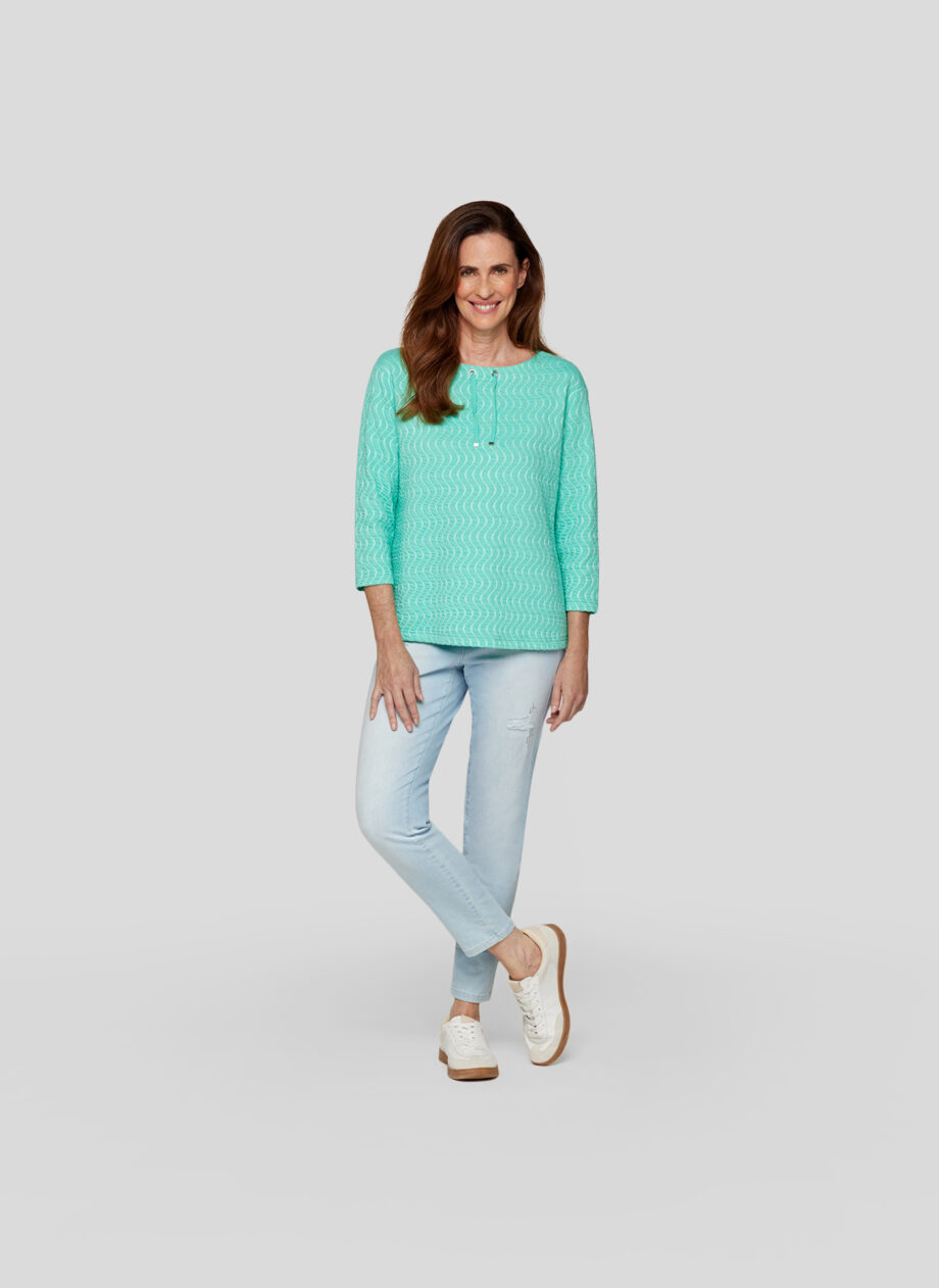 RABE Damen Sweatshirt mit 3/4 Arm in Farbe Smaragd mit Wellenstruktur