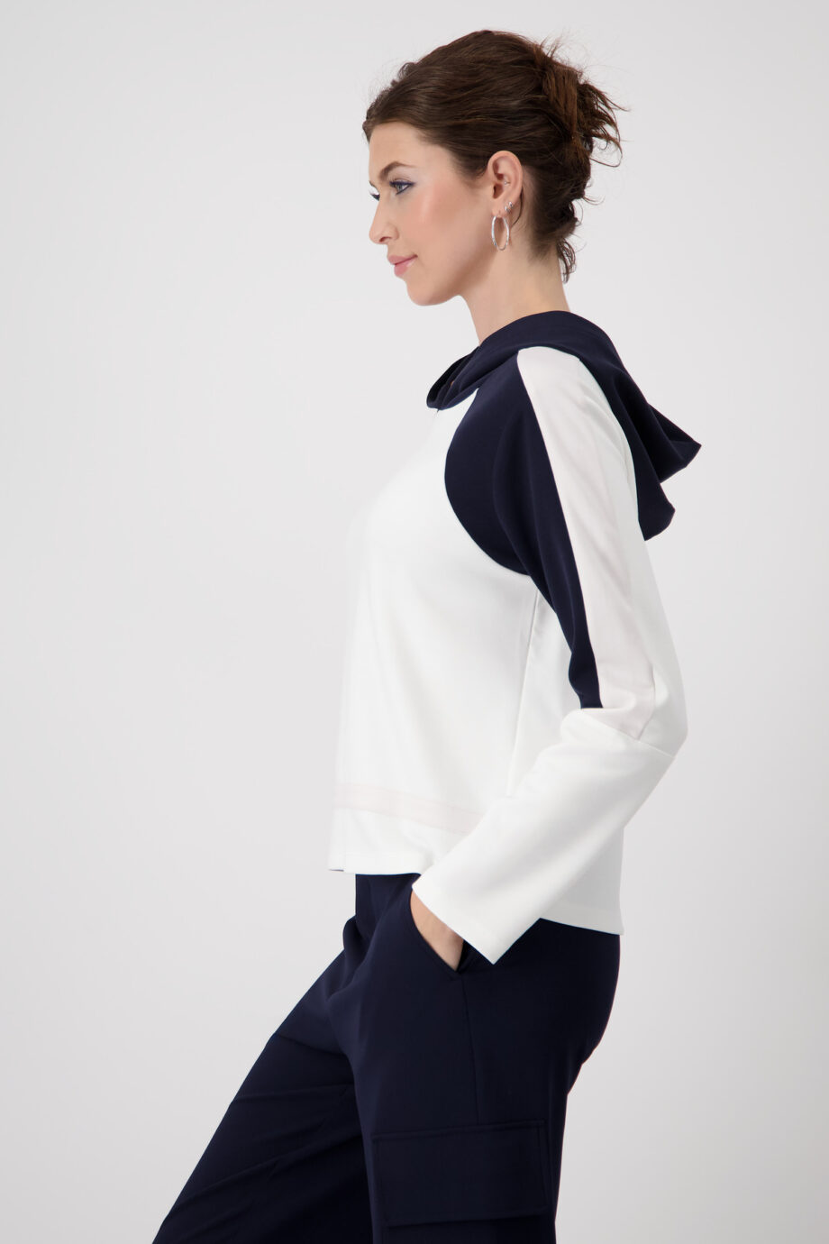 MONARI Damen Sweatshirt mit Kapuze in Blau Weiß