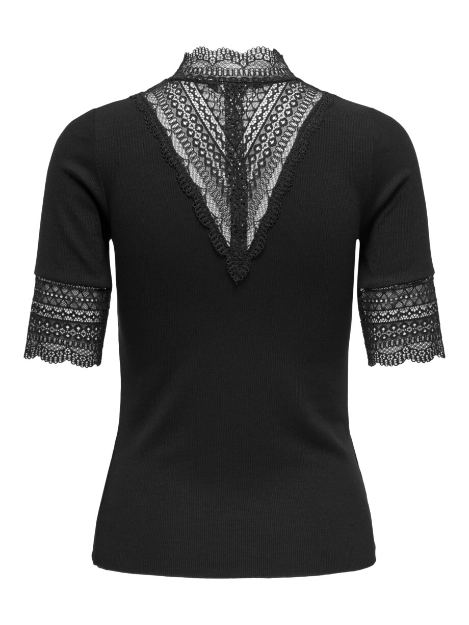 ONLY Damen T-Shirt Tilde mit Spitze in Schwarz und Weiß