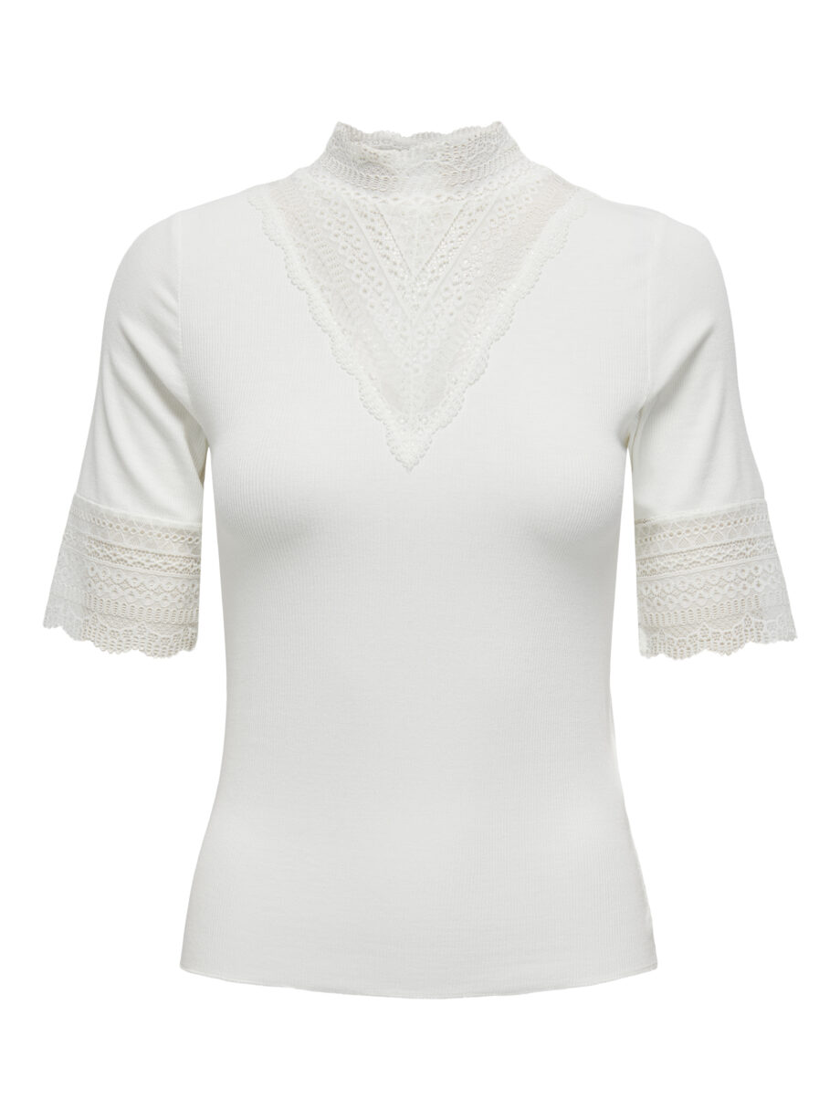 ONLY Damen T-Shirt Tilde mit Spitze in Schwarz und Weiß