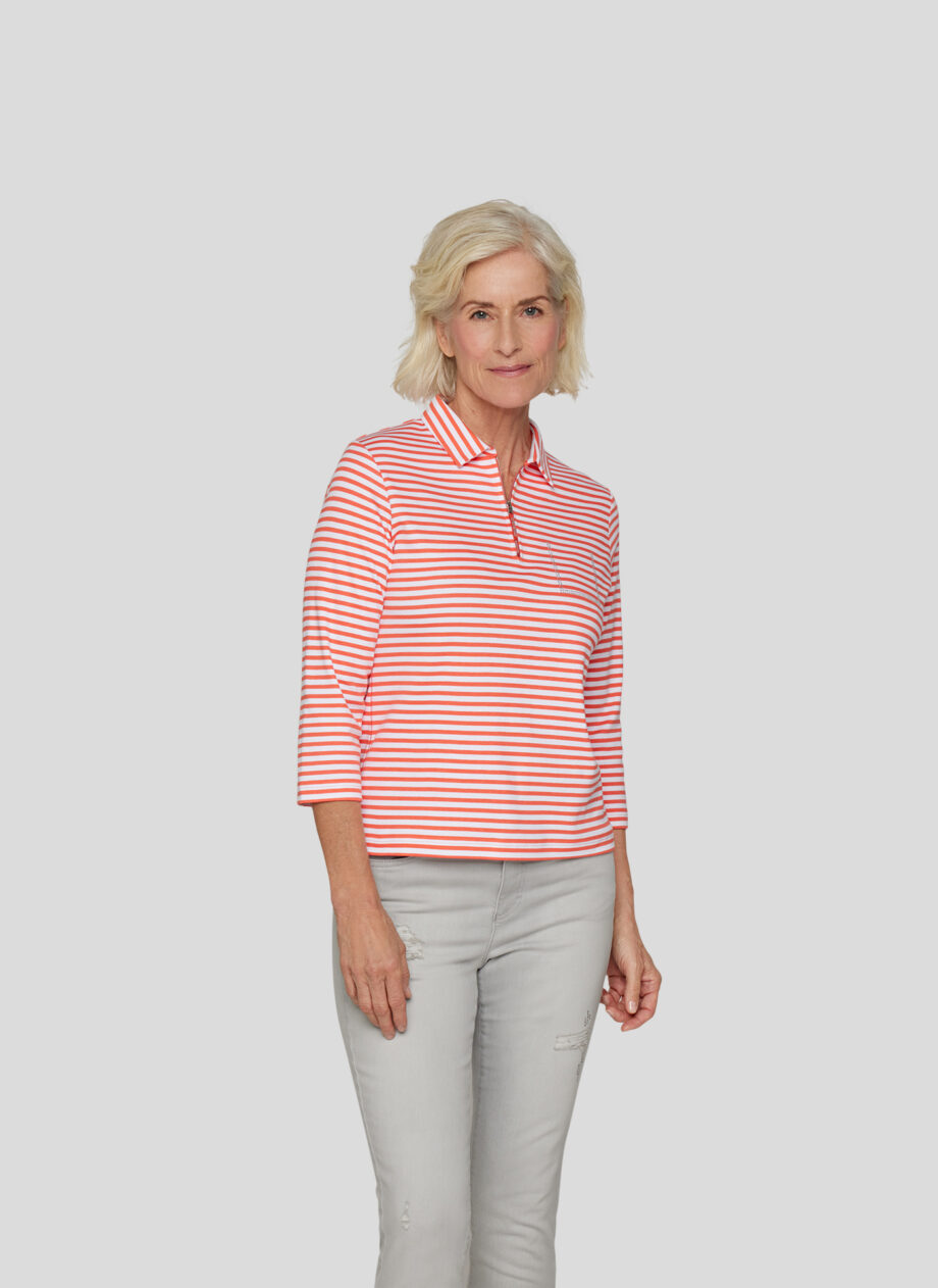 RABE Damen Poloshirt  in mandarine gestreift