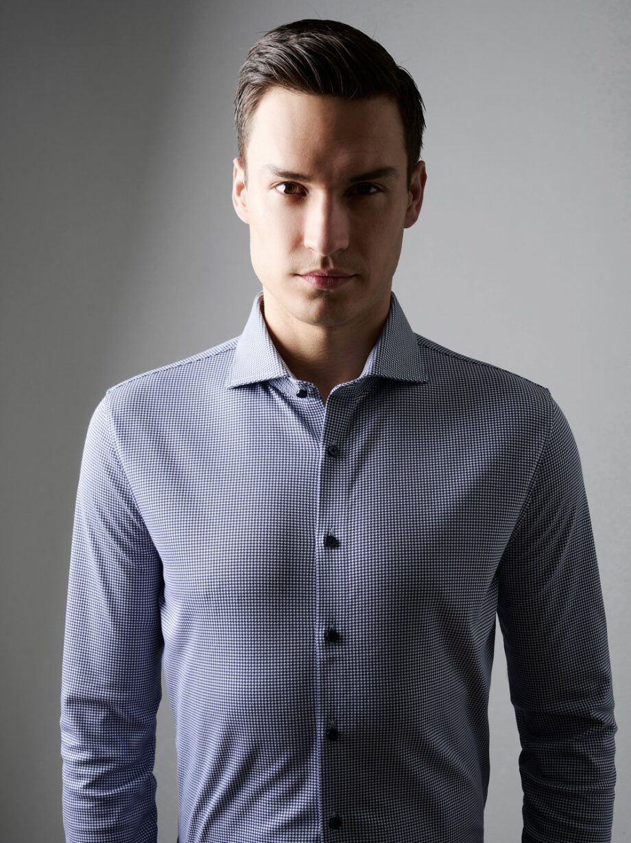DESOTO Herren Jersey-Stretch Hemd Essential Hai 1/1 navy houndstooth