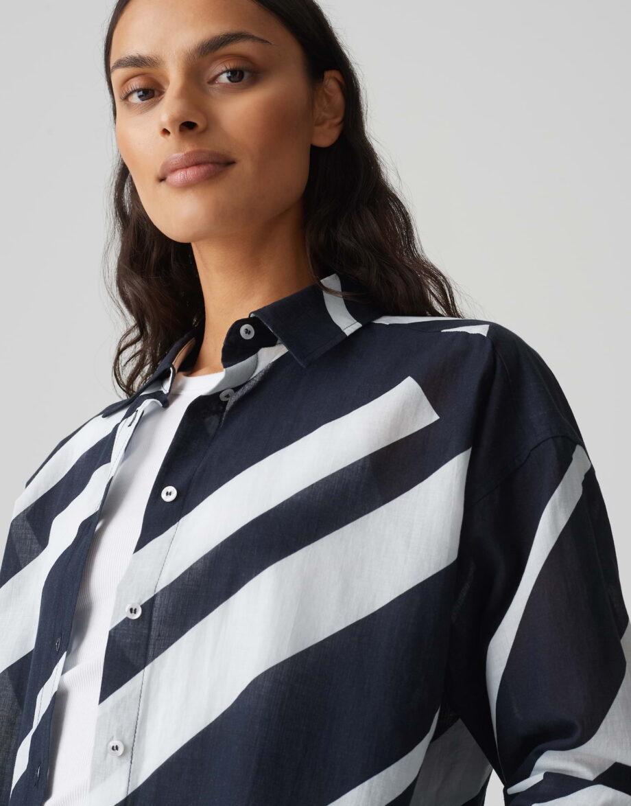 OPUS Damen Bluse Fenlo stripe langarm in Dunkelblau gemustert