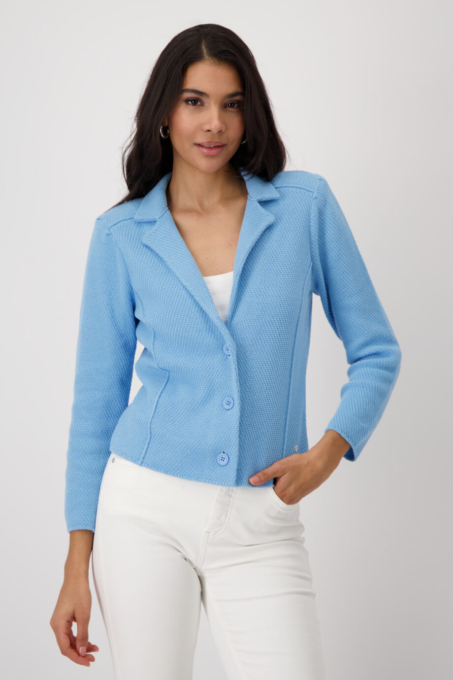 MONARI Damen Strickblazer mit Reiskornmuster in spring water blue