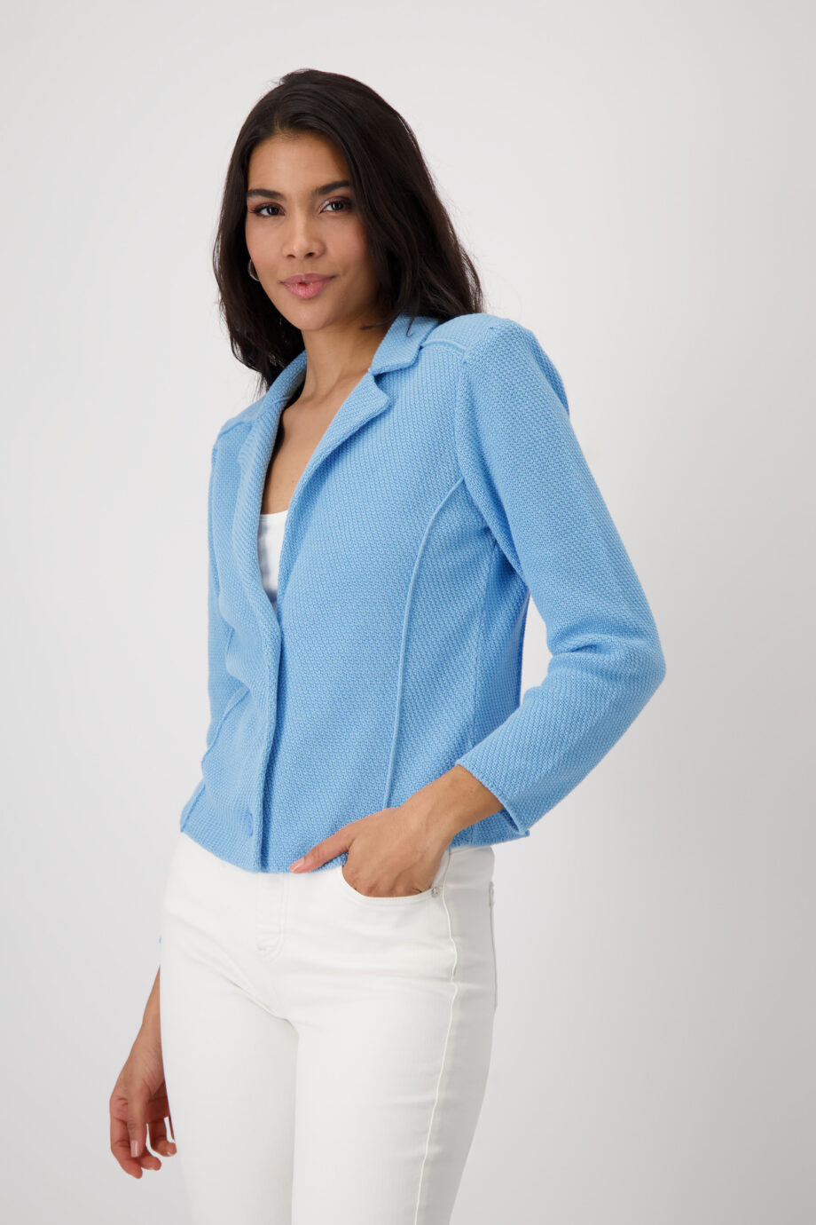 MONARI Damen Strickblazer mit Reiskornmuster in spring water blue