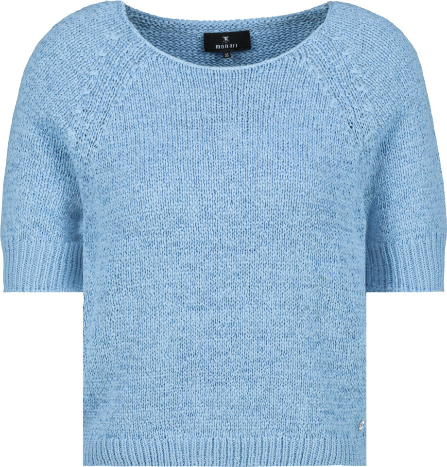 MONARI Damen Strickpullover mit Bändchengarn und kurzen Ärmeln in spring water blue