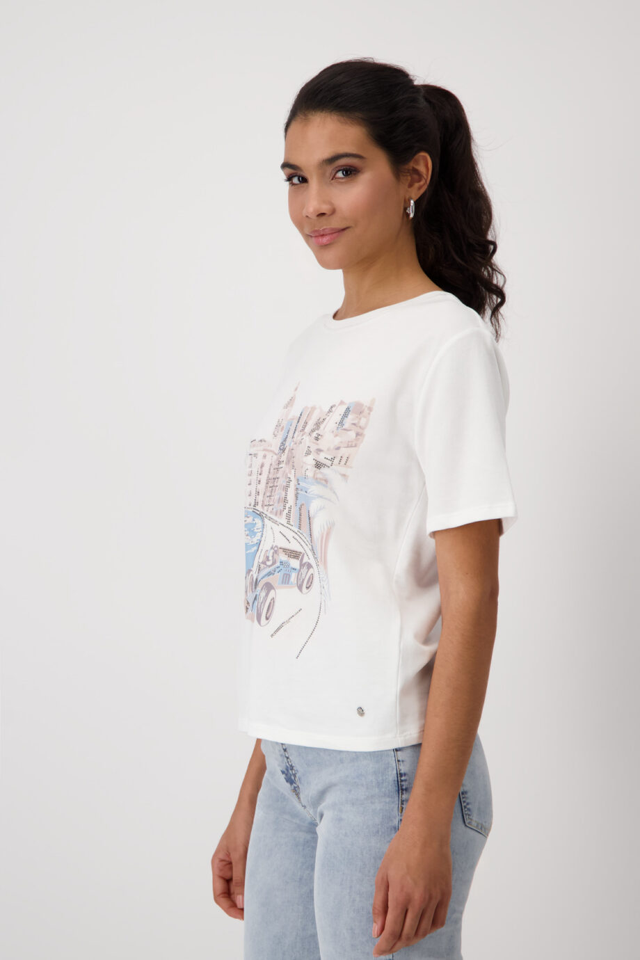 MONARI Damen T-Shirt mit Monaco-Print in off-white