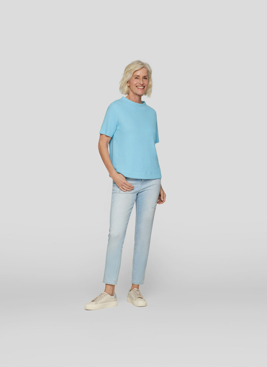 RABE Damen T-Shirt aus strukturierter Ware in türkis-blau