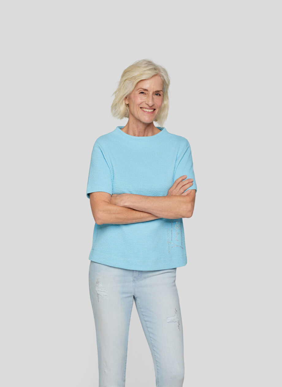 RABE Damen T-Shirt aus strukturierter Ware in türkis-blau