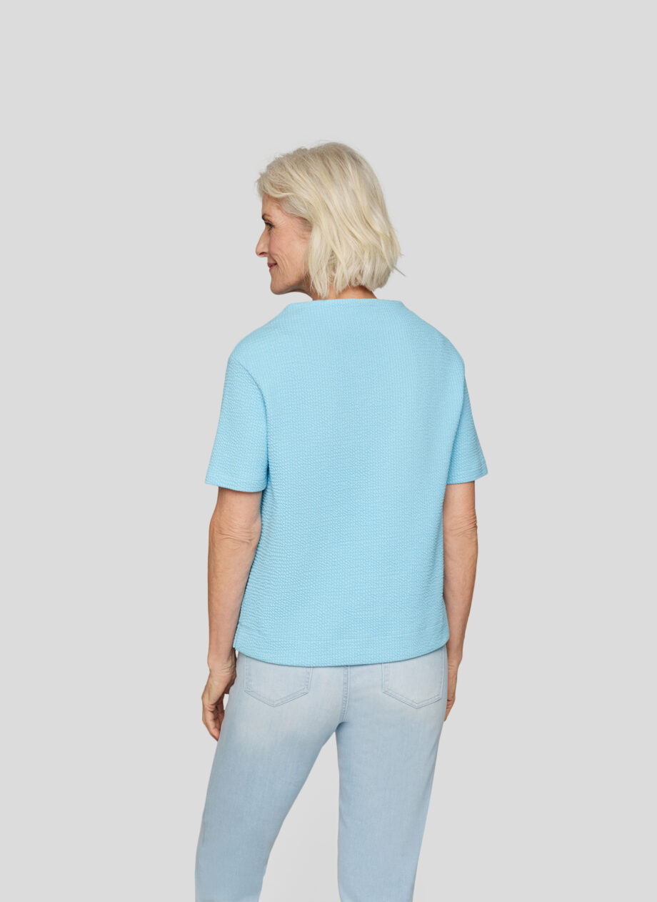 RABE Damen T-Shirt aus strukturierter Ware in türkis-blau